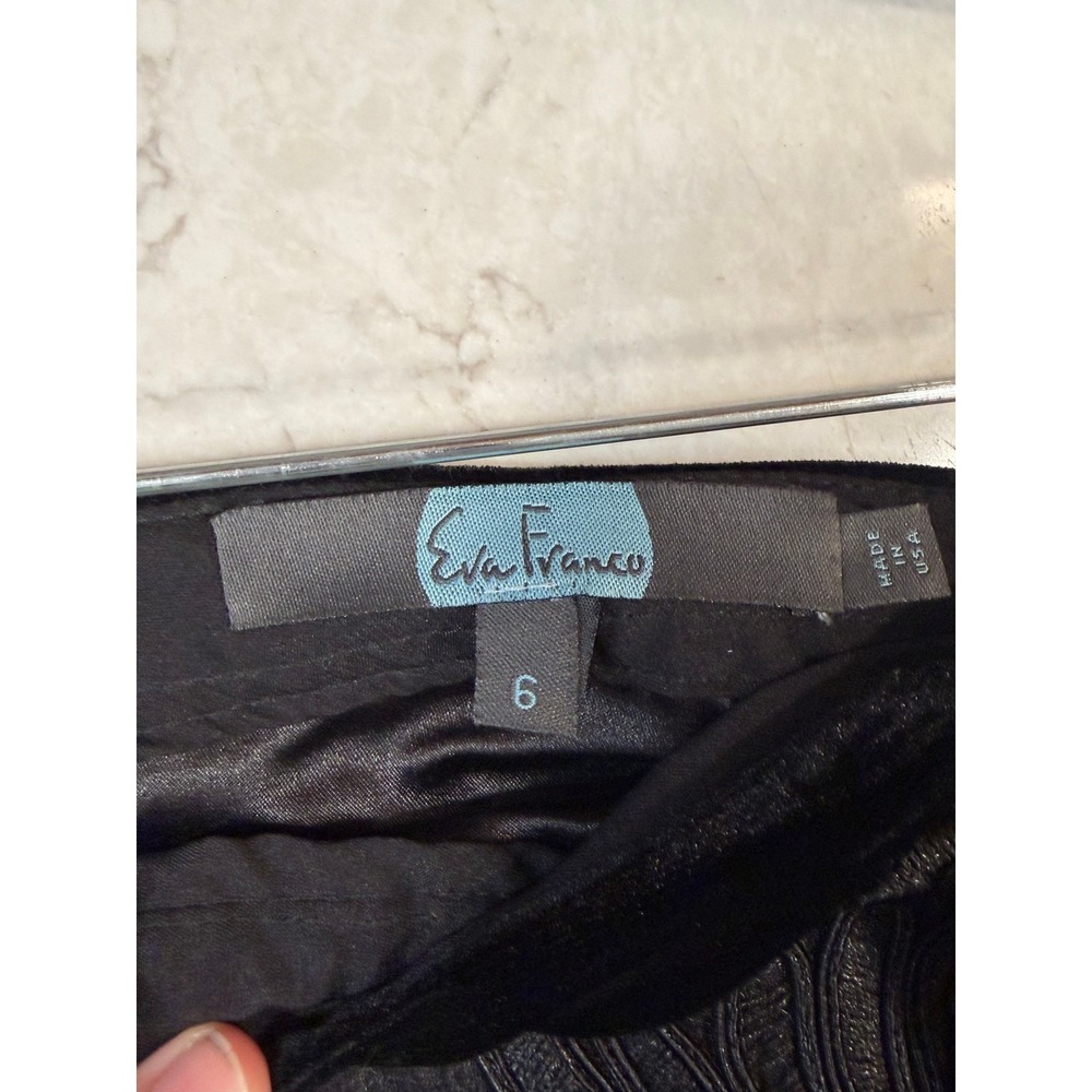 Eva Franco Beaded Black Floral Midi Skirt Velvet Waistband A-Line Size 6 Luxury - Picture 2 of 7